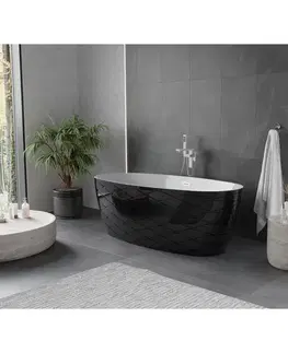 Vane MEXEN/S - Olea voľne stojaca vaňa vzor 170 x 80, biela/čierna, sifón a prepad chróm 52821708075-01