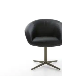 Jedálenské stoličky DELIFE Otočná jedálenská stolička Vinka-Flex s opierkami pravá koža čierna podstava efektová titánová 360° otočná vrecková pružina
