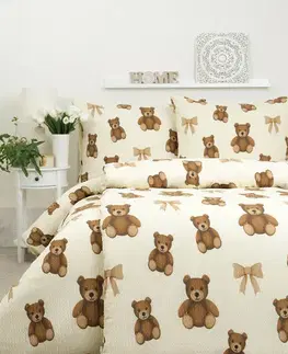 Obliečky MKLozkoviny.sk Predĺžené krepové obliečky Renforcé - Plyšové medvedíky - 140 × 220 cm - 70 x 90 cm