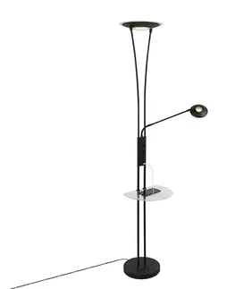 Stojace lampy Stojaca lampa čierna s čítacím ramenom vrátane LED a USB portu - Sevilla