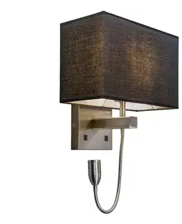 Lampy Oceľová nástenná lampa s čiernym tienidlom a čítacím ramenom vrátane LED - Bergamo