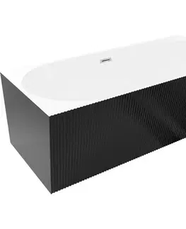 Vane MEXEN/S - Silo voľne stojaca rohová vaňa ľavá reliéf 170 x 80, biela/čierna, sifón a prepad chróm 52891708075L-01