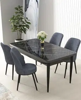 Jedálenské sety Dining Table & Chairs Set (5 Pieces) Nil - Black Marble, Fume