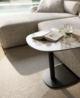 Odkládací stolky DELIFE Konferenčný stolík Edge zaoblený tvar 60×60 cm keramika Patagonia leštená Eleny kov čierna