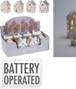 Ostatné vianočné dekorácie Kinekus Dekorácia domček LED 6x5,8x8,7 cm porcelán biely mix