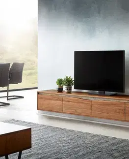 Televízne stolíky DELIFE TV stolík Stonegrace 220 cm akácia hnedá hrana z masívu 4 dvierka závesný
