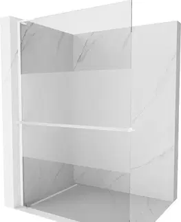 Sprchové dvere MEXEN/S - Kioto+ L Sprchová zástena WALK-IN s poličkou a držiakom uterákov 70 x 200, transparent/dekor, biela 800-070-123-20-35
