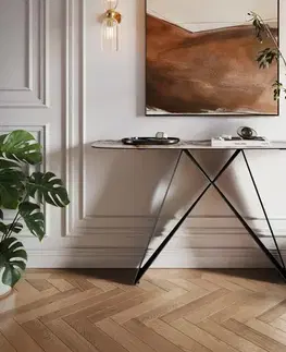 Konzolové stolíky DELIFE Konzolový stolík Edge zaoblený 140×40 cm keramika Patagonia leštený Velio kov čierna