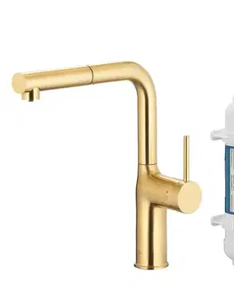 Kuchynské batérie KFA - Duero Pure Move Pull-Out, filtračná s otočnou výtokovou trubicou, brúsené svetlé zlato + filter HYDRO+ 6623-422-39