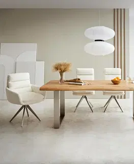 Jedálenské stoly DELIFE Jedálenský stôl Edge 200x100 XL akácia prírodná nerezová oceľ úzky Live-Edge