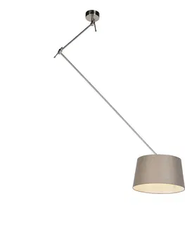 Závesné svietidlá Oceľové závesné svietidlo s tienidlom z ľanového plátna v odtieni taupe 35 cm - Blitz