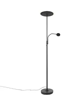 Stojace lampy Moderná stojaca lampa čierna vrátane LED stmievateľná s čítacím ramenom - Strela