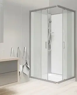 Vane Mereo Sprchový box, štvorcový, 90cm, satin ALU, sklo Point, zadne steny biele, liatá vanička, bez striešky CK34122KMW