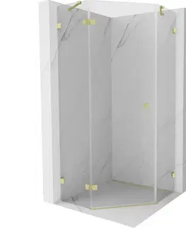 Sprchovacie kúty MEXEN/S - Lunar sprchovací kút päťboký krídlový ľavá 90 x 90, transparent, zlato kartáčovaná 831-090L-090P-55-00-L
