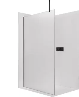 Sprchovacie kúty CERANO - Sprchová zástěna Walk-in Onyx Top Round L/P - 8 mm - kulatá vzpěra - černá matná, mléčné sklo - 100x200  CER-8050BD1545