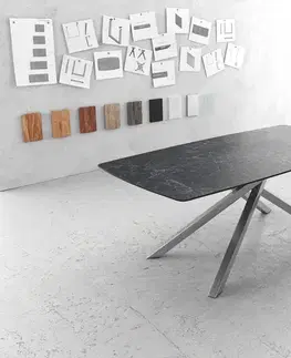 Jedálenské stoly DELIFE Jedálenský stôl Edge oválny tvar 200x100 cm Laminam® keramika Nero Greco antracitová krížová podstava obdĺžniková nerezová oceľ
