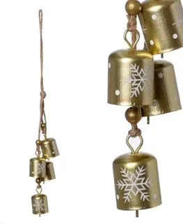 Vianočné ozdoby a dekorácie Kinekus Ozdoba závesná rolničky 2,5x2,5x34cm kov zlatá
