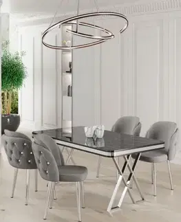 Jedálenské sety Dining Table & Chairs Set (5 Pieces) Rigel - Black Marble, Chrome, Grey