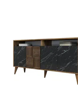 Komody Konzolový stolík Milan 160 - Walnut, Black Marble
