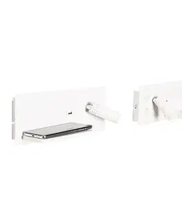 Nástenné osvetlenie Sada 2 nástenných svietidiel bielych vrátane LED s USB a indukčným nabíjaním - Riza