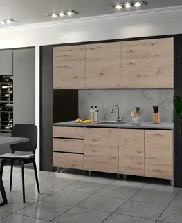 Kuchynské linky KONDELA Asti 200 kuchynská linka dub artisan / grafit