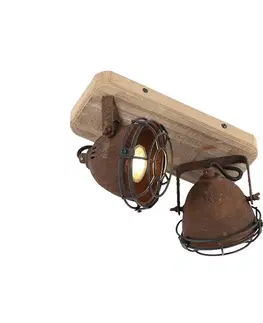 Bodove svetla Priemyselné bodové svetlo hrdzavohnedé s dreveným sklonom 2-svetlo - Gina