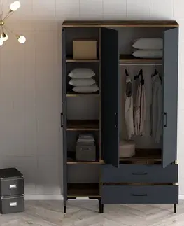Šatňové skrine Šatníková skriňa Kumsal RT - Walnut, Anthracite