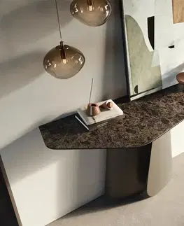 Konzolové stolíky DELIFE Konzolový stolík Edge polygonálny 140×50 cm keramika Emperador extra leštený tmavohnedá Livos kov titánová farba