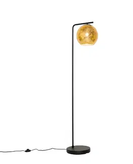 Stojace lampy Dizajnová stojaca lampa čierna so zlatým sklom - Bert