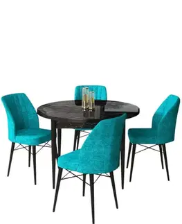 Jedálenské sety Dining Table & Chairs Set (5 Pieces) Rox - Black Marble, Turquoise
