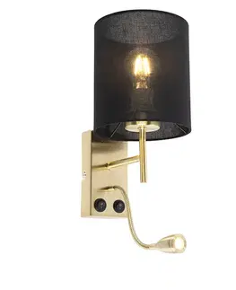 Lampy Art Deco nástenná lampa čierna s čiernym bavlneným tienidlom - Stacca