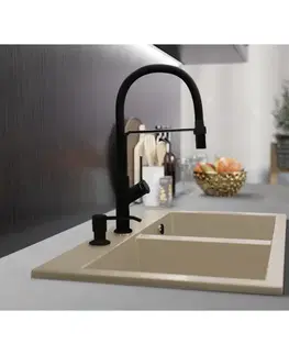 Kuchynské drezy KONDELA Siven 20 granitový kuchynský drez so sifónom 20 80x49 cm béžová