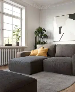 Rohové sedacie súpravy DELIFE Rohová pohovka Lanzo 230x155 cm mikrovlákno khaki-hnedá variabilné ležadlo s taburetom