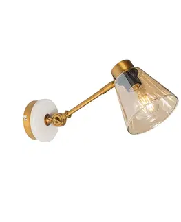 Nástenné osvetlenie Art Deco nástenná lampa bronzová s mramorom a jantárovým sklom - Nina
