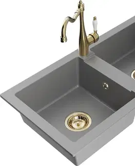 Kuchynské drezy MEXEN/S MEXEN/S - Mario granitový drez 2-bowl vrátane batérie Carla, šedá 6504-71-670700-50