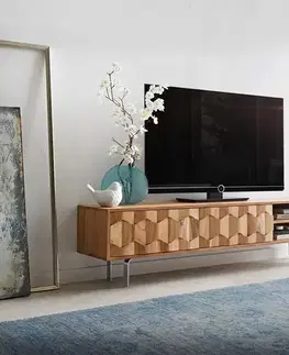 Televízne stolíky DELIFE TV stolík Fevo 160 cm akácia prírodná 2 dvierka podstava v tvare L