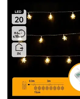 Vianočné dekorácie  B.V.  - LED  reťaz 20xLED/3xAA 3,3m vločky B10303Q76