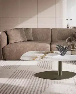 Konferenčné stolíky DELIFE Konferenčný stolík Edge zaoblený tvar 120x70 cm keramika Minas Melange Vibany kov titánová farba efekt