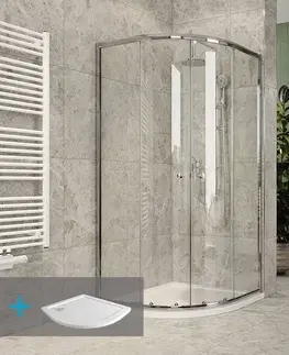 Kúpeľňové batérie MEREO Mereo Sprchový set z Kory Lite, štvrťkruh, 90 cm, chróm ALU, sklo Číre a nízké SMC vaničky CK35123ZN