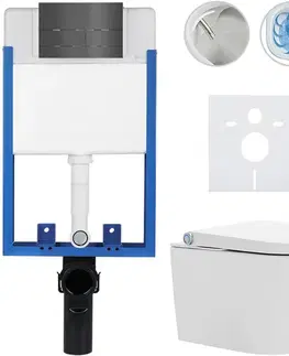 Záchody CERANO - Kompletní WC set Profi/Cronus Standard - bílá lesklá - WC tlačítko Line/Tmavě šedá - pro zazdění - 59,3x38,4  CER-295009