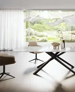Jedálenské stoly DELIFE Jedálenský stôl Edge zaoblený tvar 270×120 cm keramika Iris FMG Onice Grigio krížová podstava hranatý čierna