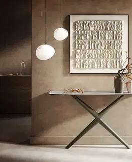 Konzolové stolíky DELIFE Konzolový stolík Edge zaoblený 140×40 cm keramika onyx perla Estelo kov titánová farba