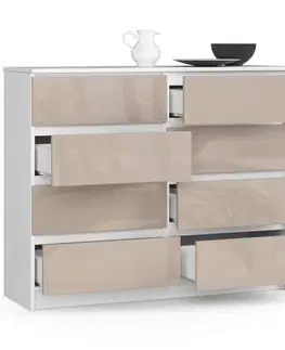 Komody a skrinky Moderná vysoká komoda, MICHALA120, biela / capuccino lesk