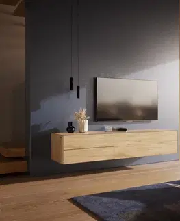 Televízne stolíky DELIFE TV stolík Cuor 180 cm keramika Laminam® sabbia v dubovej farbe 1 výklopné dvierka 2 zásuvky závesné