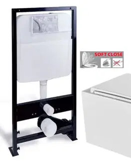 Závesné wc sety PRIM predstenový inštalačný systém bez tlačidla + WC INVENA FLORINA /VÍROVÉ SPLACH/ WITH SOFT  se sedlem RIMLESS PRIM_20/0026 X FL1