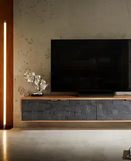 Televízne stolíky DELIFE TV stolík Teele 200 cm akácia prírodná bridlica 4 dvierka závesný