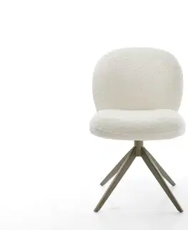 Jedálenské stoličky DELIFE Otočná jedálenská stolička Nube-Flex bouclé biela krížová podstava široká titanový efekt 360° otočná hojdacia funkcia vrecková pružina