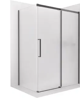 Sprchovacie kúty CERANO - Sprchovací kút Lantono - pravá - 8 mm - Soft-Close - čierna matná, mliečne sklo - 130x70 - posuvný CER-665461