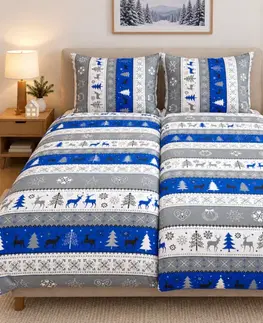 Obliečky Obliečky bavlnené Vianočné obliečky Christmas modré TiaHome - 1x Vankúš 90x70cm, 1x Paplón 140x200cm