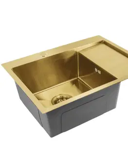 Kuchynské drezy REA REA - Oceľový drez Fín BRUSH GOLD s kuchynskou batériou KPL-96013